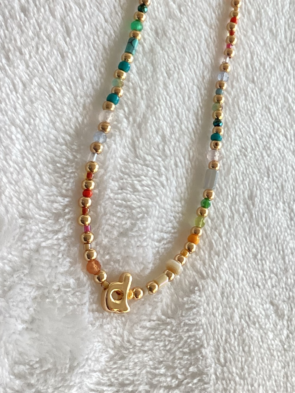 Anthropologie 14KT Gold Plated Monogram Necklace Beaded Bubble Lowercase D